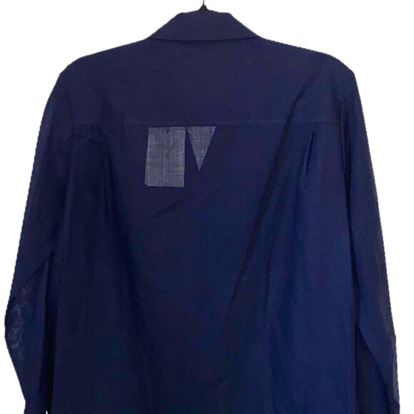 THEORY Airy Shirt Sheer Navy Blue Womens Sz P Button-up Notch Collar Hi-Lo Hem - Picture 7 of 10